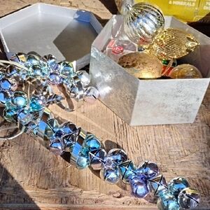 Silver-Tone Jingle Bell Garland with Blue Iridescence+
